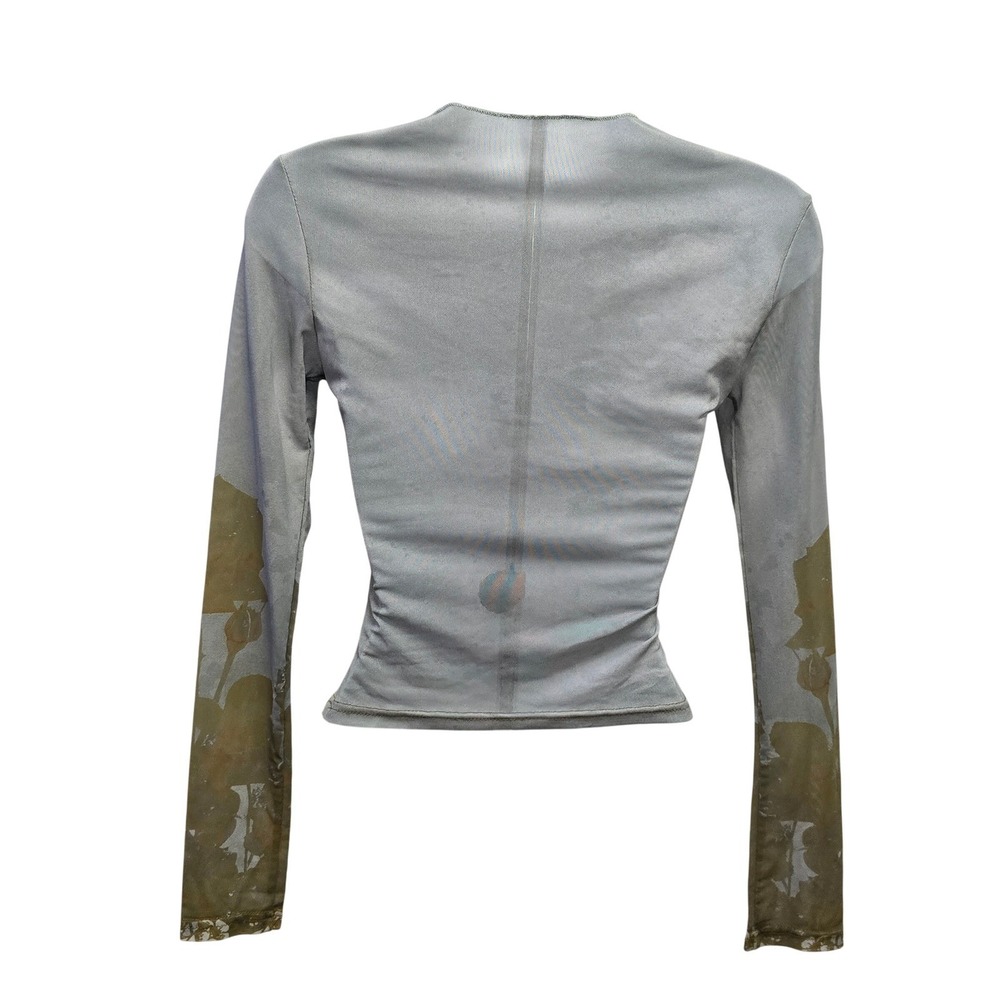 Women Love Me Graphic Mesh Long Sleeve Top Sage Green Y2K Grunge XS 2 - Picture 4 of 10